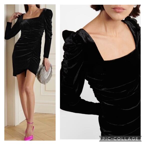 NWT Veronica Beard Toki Black Ruched Velvet Mini Dress Long Sleeve LBD sz 6 - Picture 3 of 11